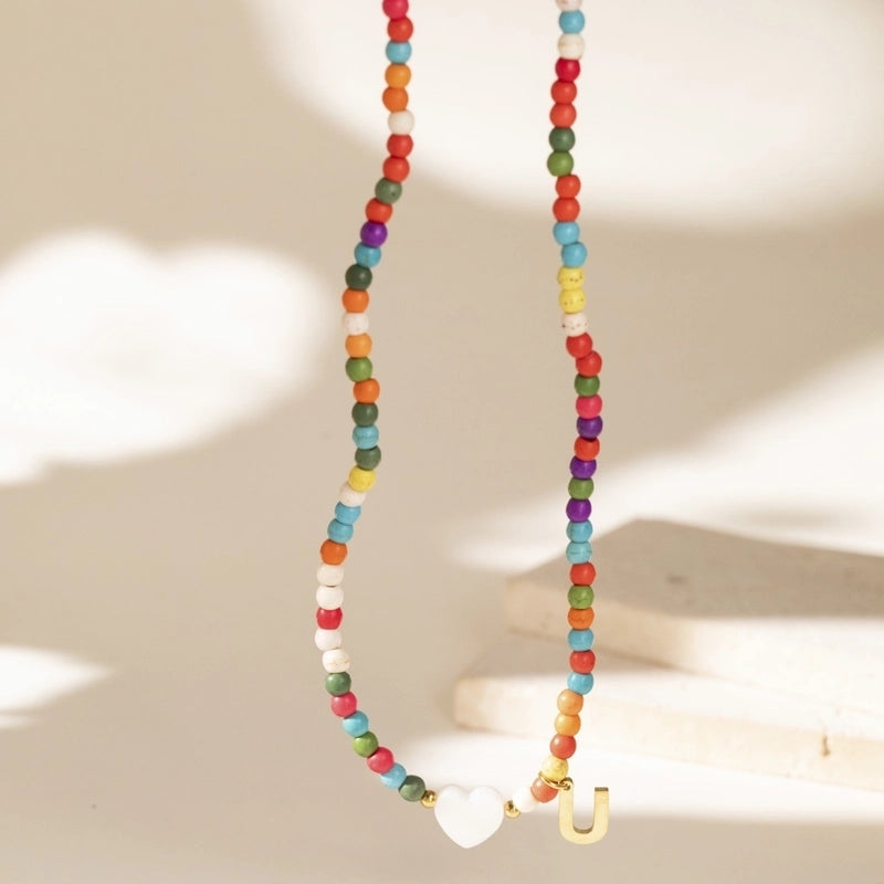 Cute Geometric 304 Stainless Steel Beaded Chain Pendant Necklace
