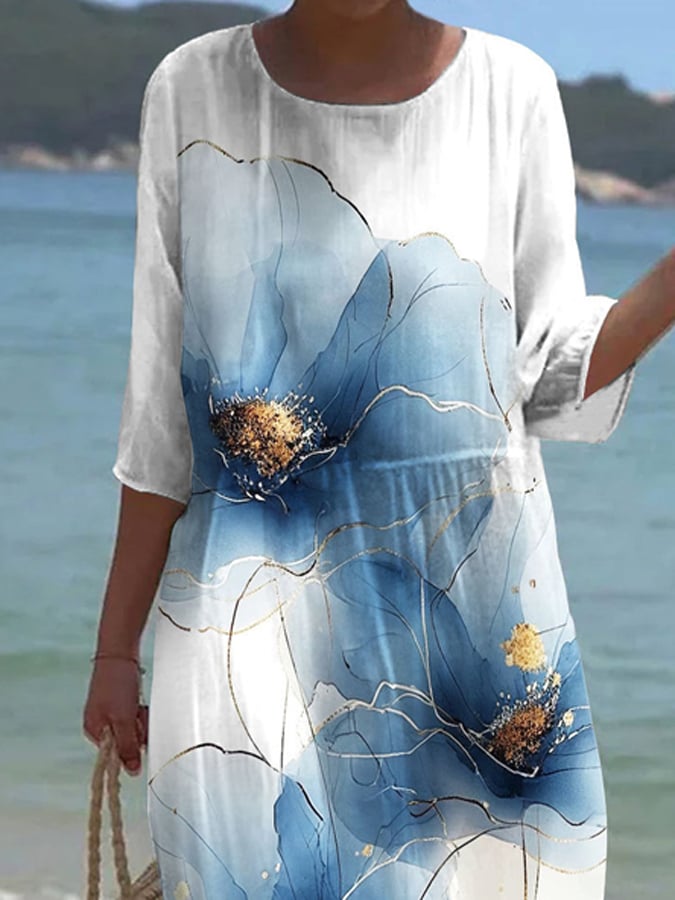 Women's Floral Print Round Neck Casual Dress