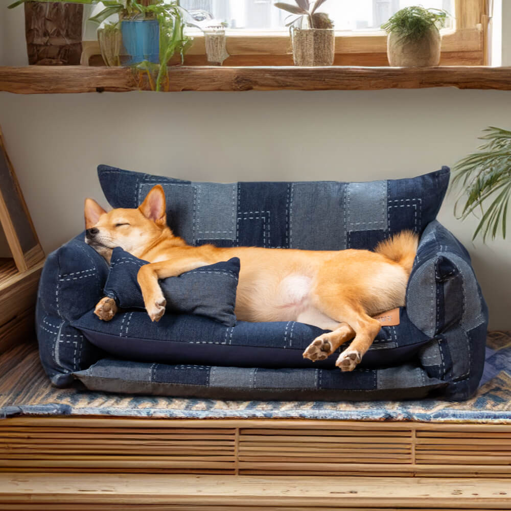 Denim Patchwork Style Pet Double Layer Sofa Dog Sofa Bed