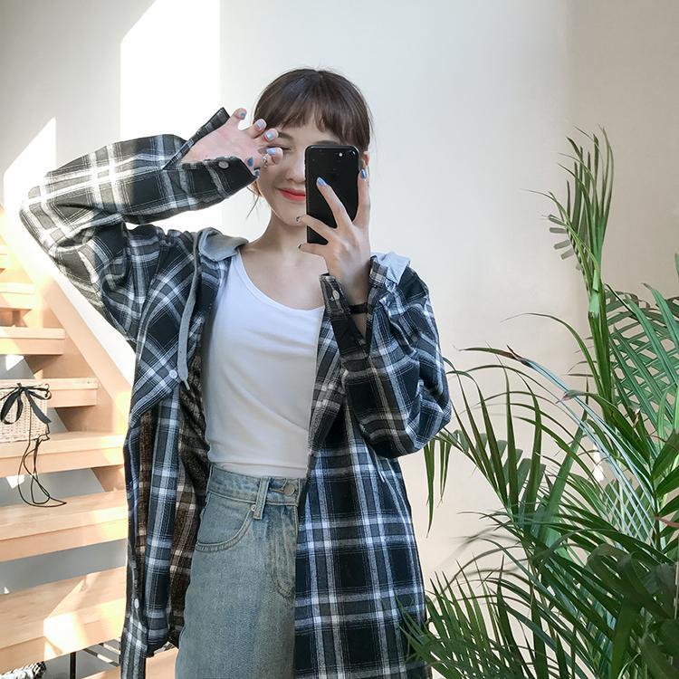 Flannel Plaid Hooded Long Sleeve Shirt