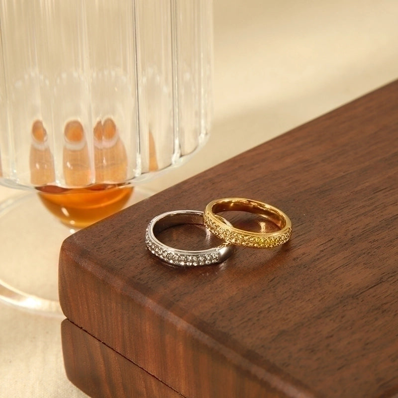 304 Stainless Steel 18K Gold Plated Minimalist Classic Style Plating Inlay Solid Color Zircon Rings