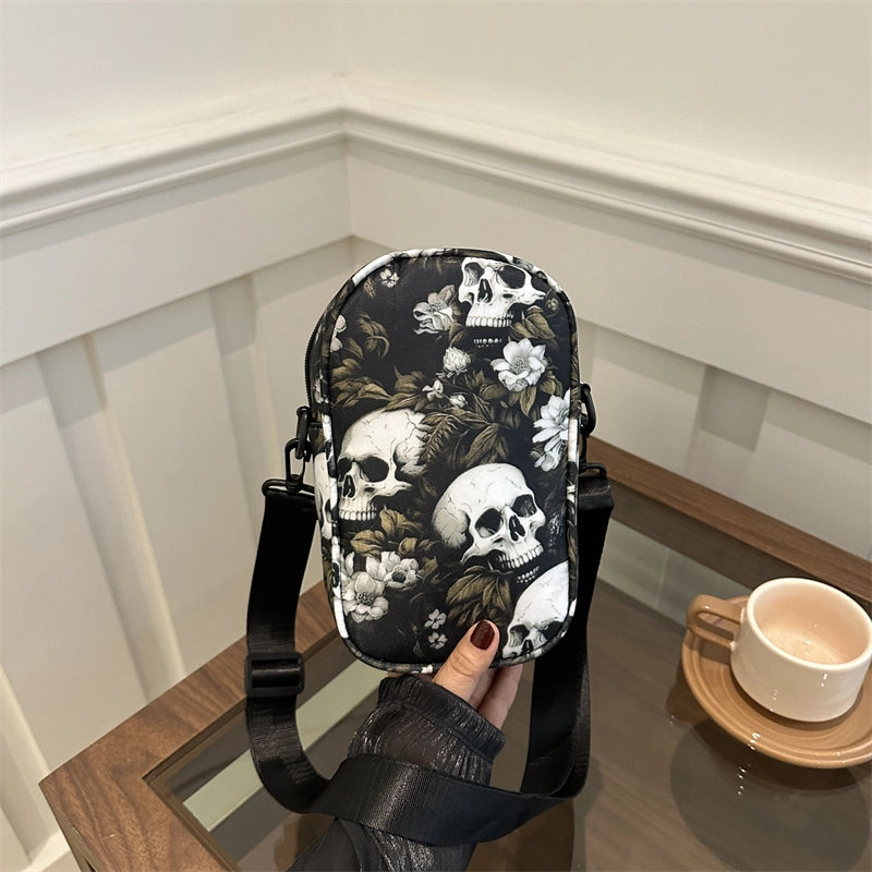 Halloween Women's Oxford Cloth Color Block Skull Streetwear Square Zipper Shoulder Bag Crossbody Bag