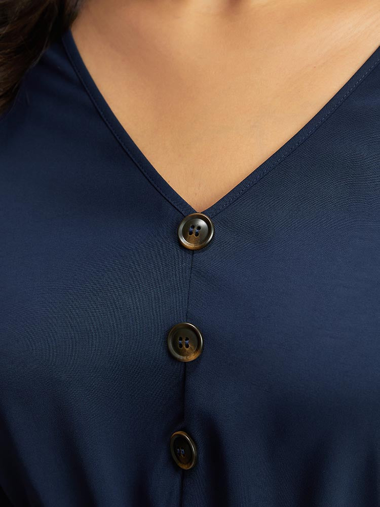Halloween Plaid Patchwork Button Detail Elastic Waist Blouse