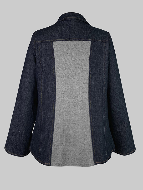 Long Sleeves Loose Contrast Color Split-Joint Deep V-Neck Jackets Outerwear