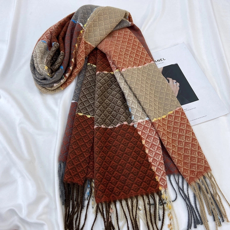 Women's Minimalist Color Block Imitation Cashmere Tassel Scarf