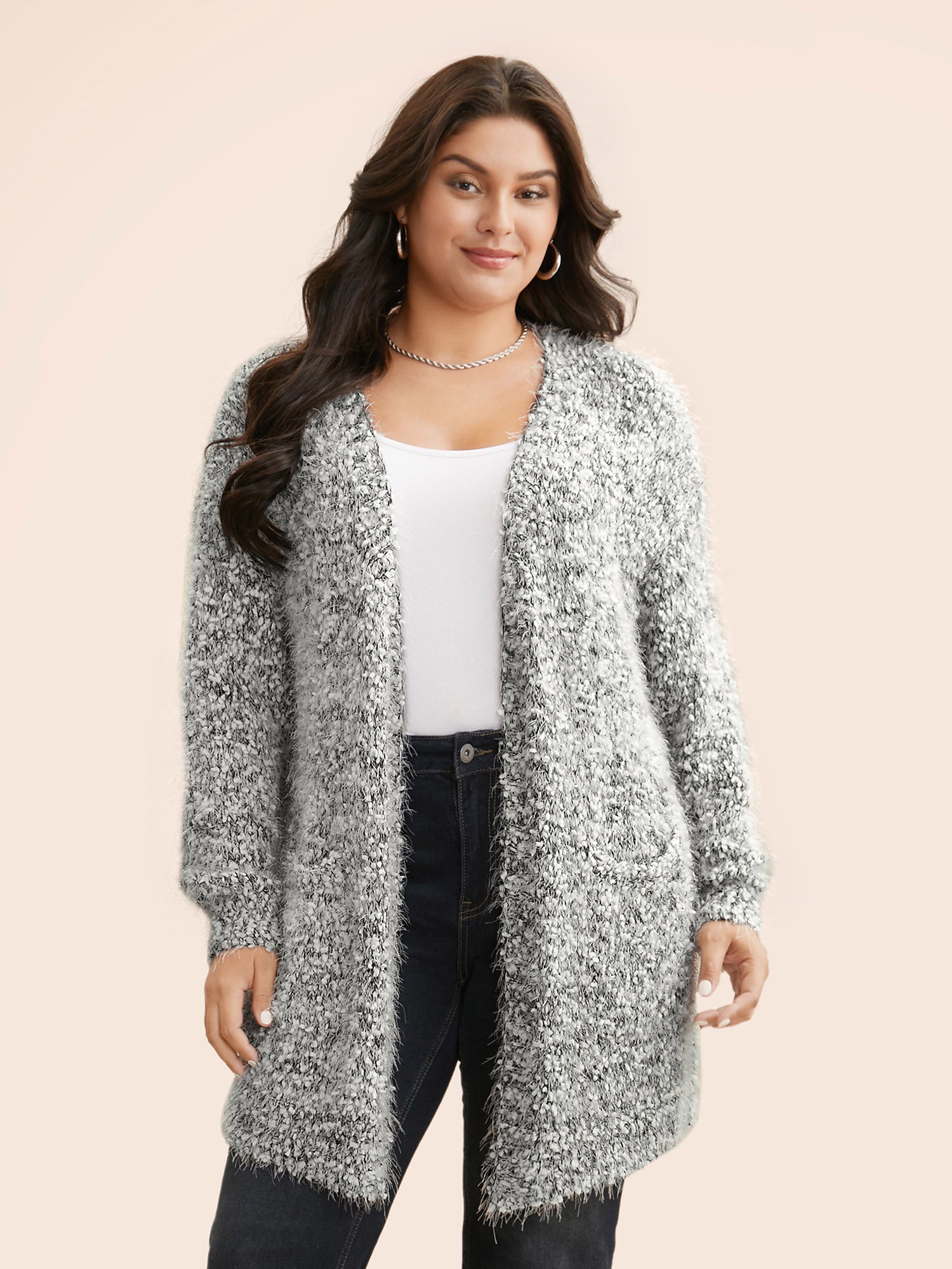 Texture Fluffy Open Front Cardigan