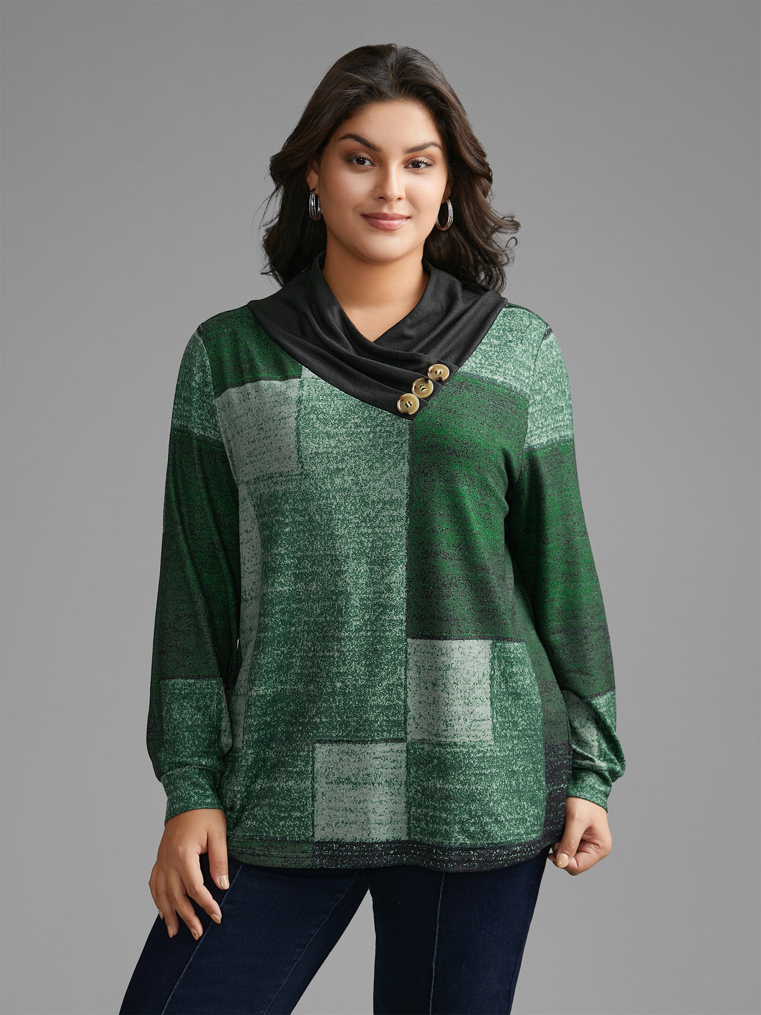 Asymmetrical Colorblock Button Detail Pleated T-shirt