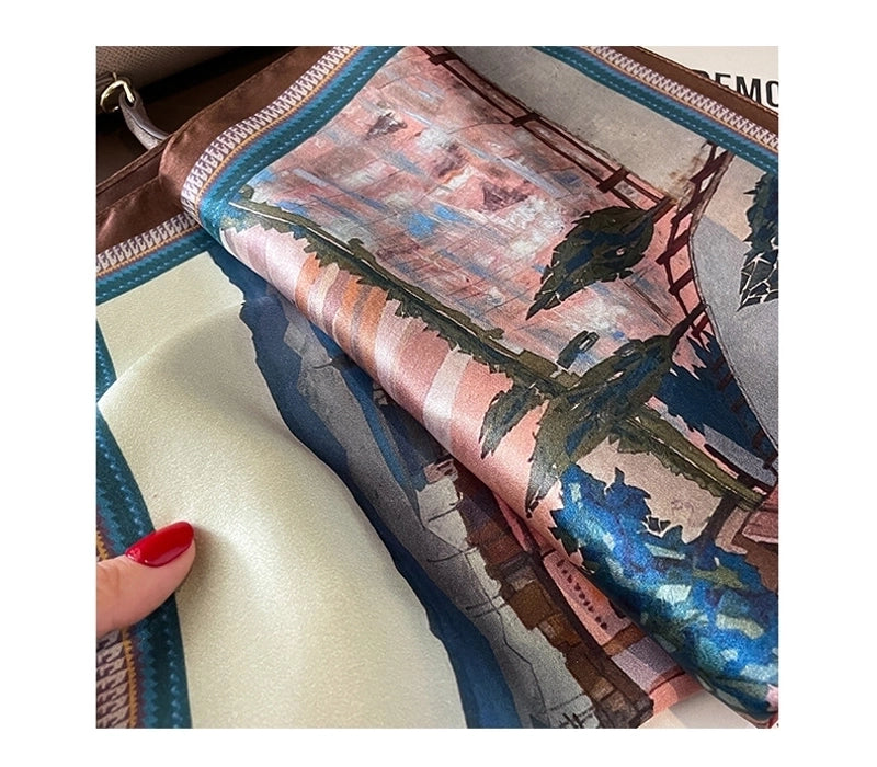 Women's Elegant Basic Color Block Silk Printing Silk Scarf