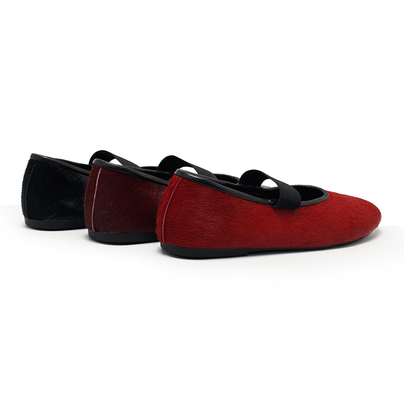 Elegant Round Toe Soft Leather Mary Jane Flats in Red/Black/Wine Red