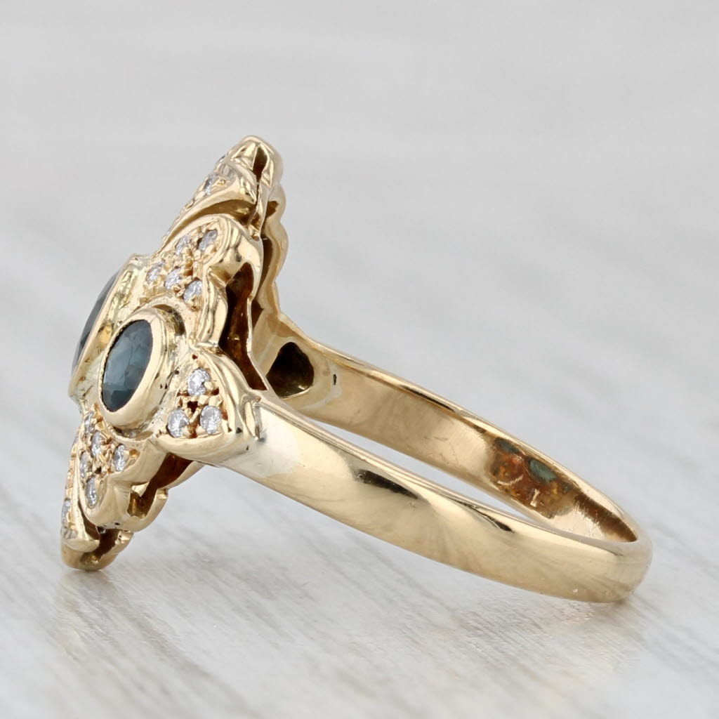 Vintage 1.42ctw Blue Sapphire 3-Stone Ring 18k Yellow Gold Size 6
