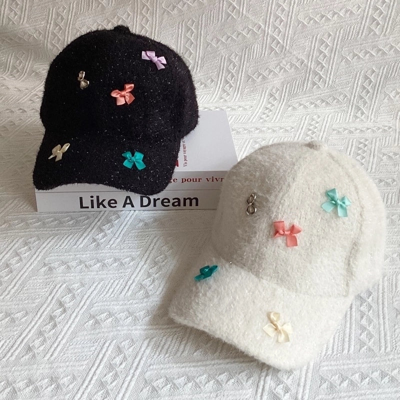 Women's Cute Sweet Solid Color Bow Knot Curved Eaves Baseball Cap