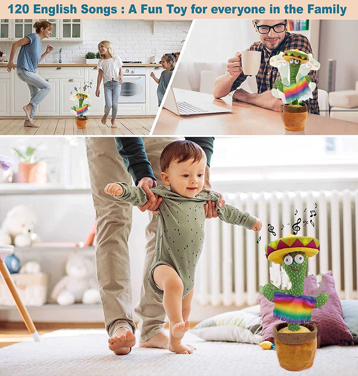 Dancing Shaking Cactus Toy with Recording and Singing of Songs