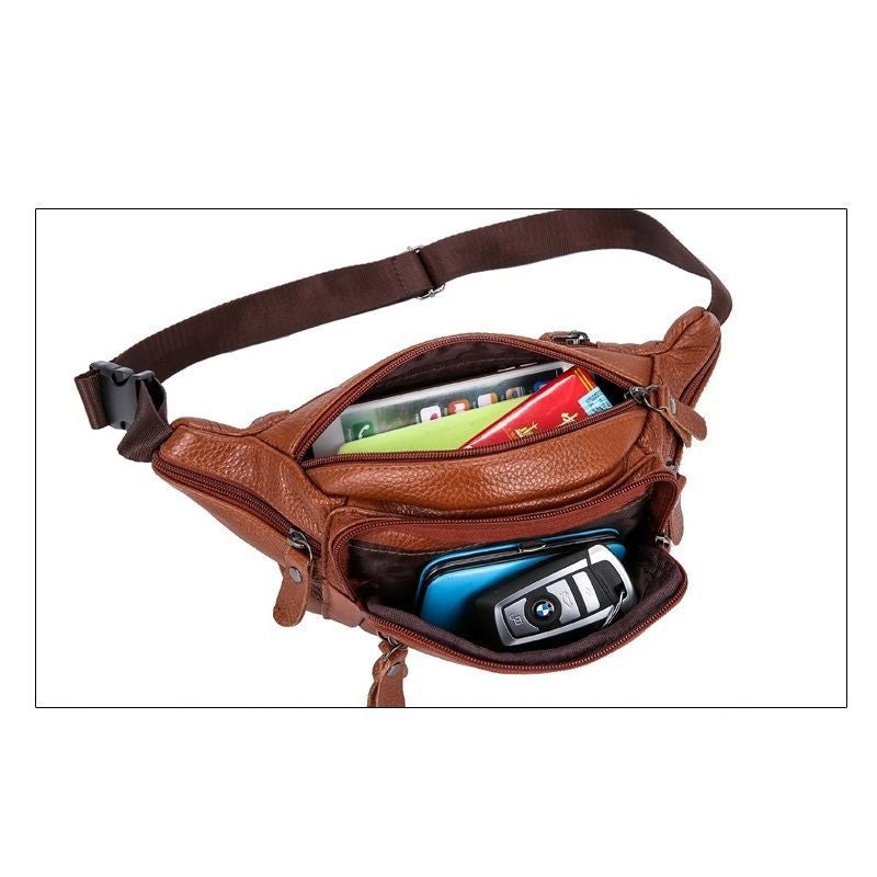 Genuine Leather Waist Bag Men's And Women's Multi-functional Large Capacity Water-splashing-proof Cash Register Business Bag Work Site Sports Mobile Phone Wallet