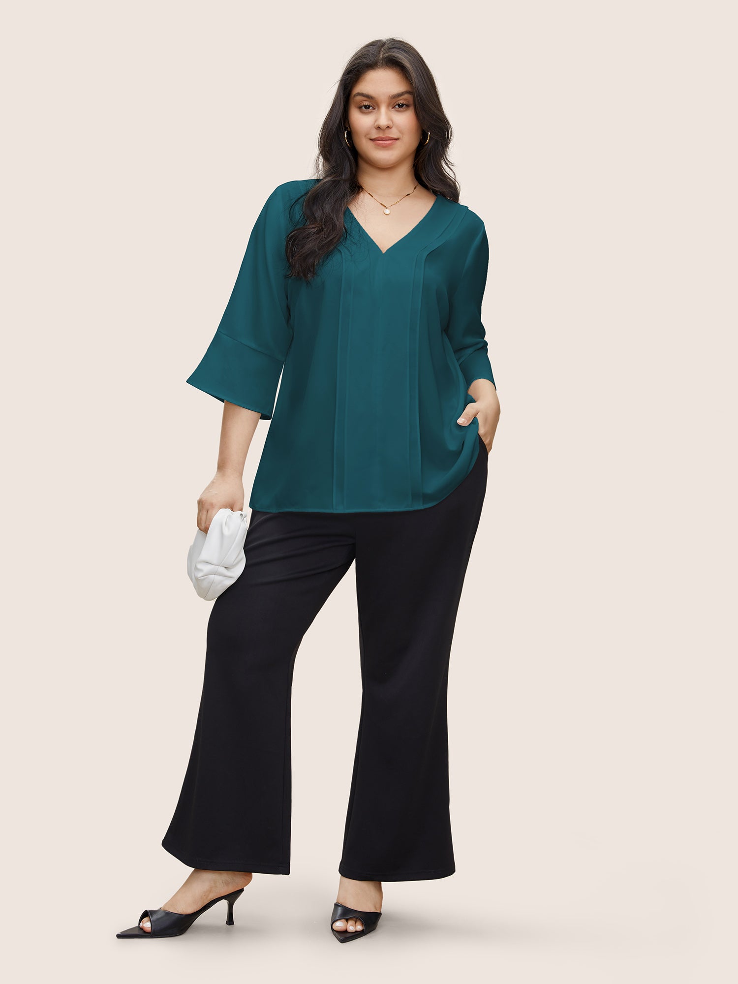 Anti-Wrinkle Plain Ruffles Pleated Blouse