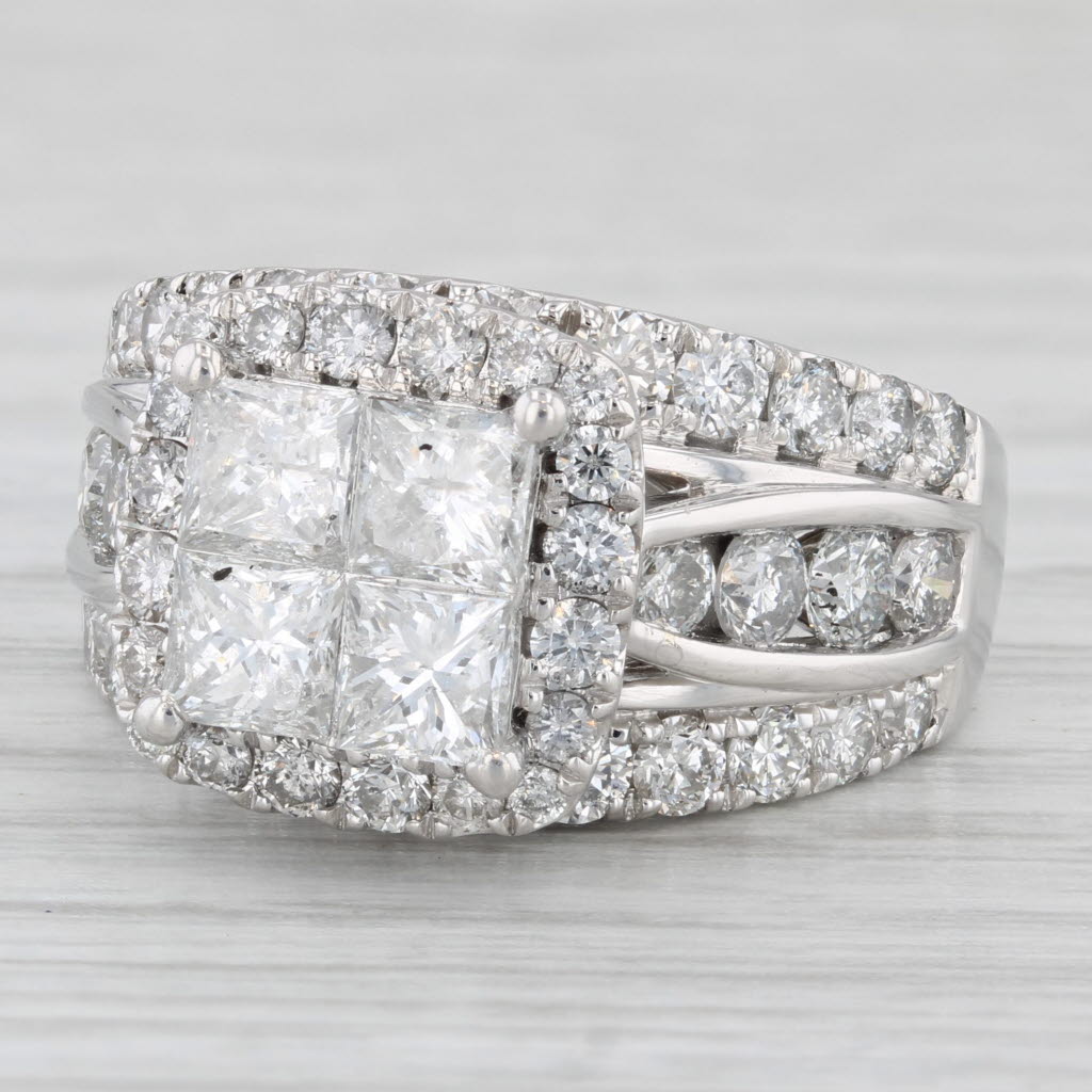 3.77ctw Princess Diamond Halo Engagement Ring 14k White Gold Size 7.75