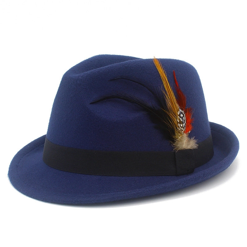 Hot Sale Feather Bowler Hat Autumn And Winter  Felt Hat Fashion Woolen Gentleman Hat Retro Jazz Hat