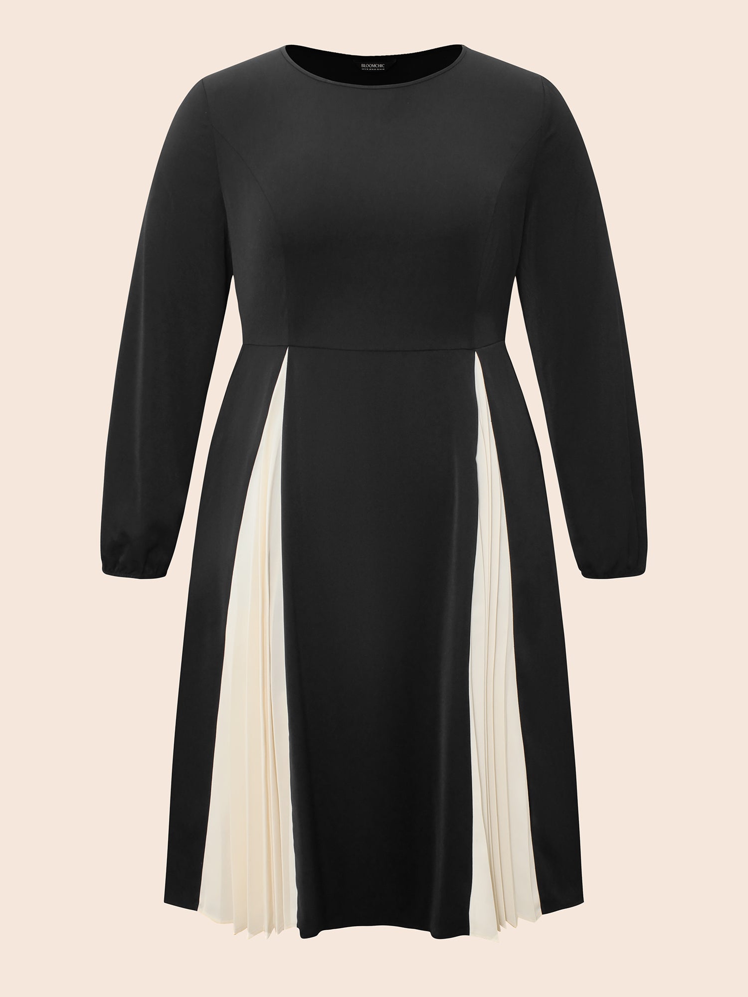 Crew Neck Contrast Pleated Dress