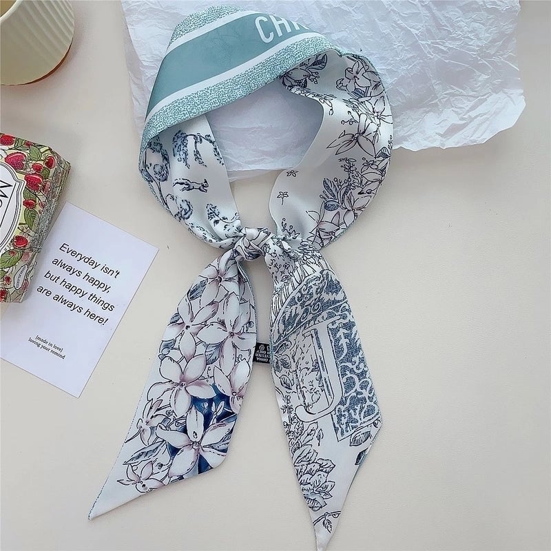 Women's Lady Flower Satin Printing Silk Scarf