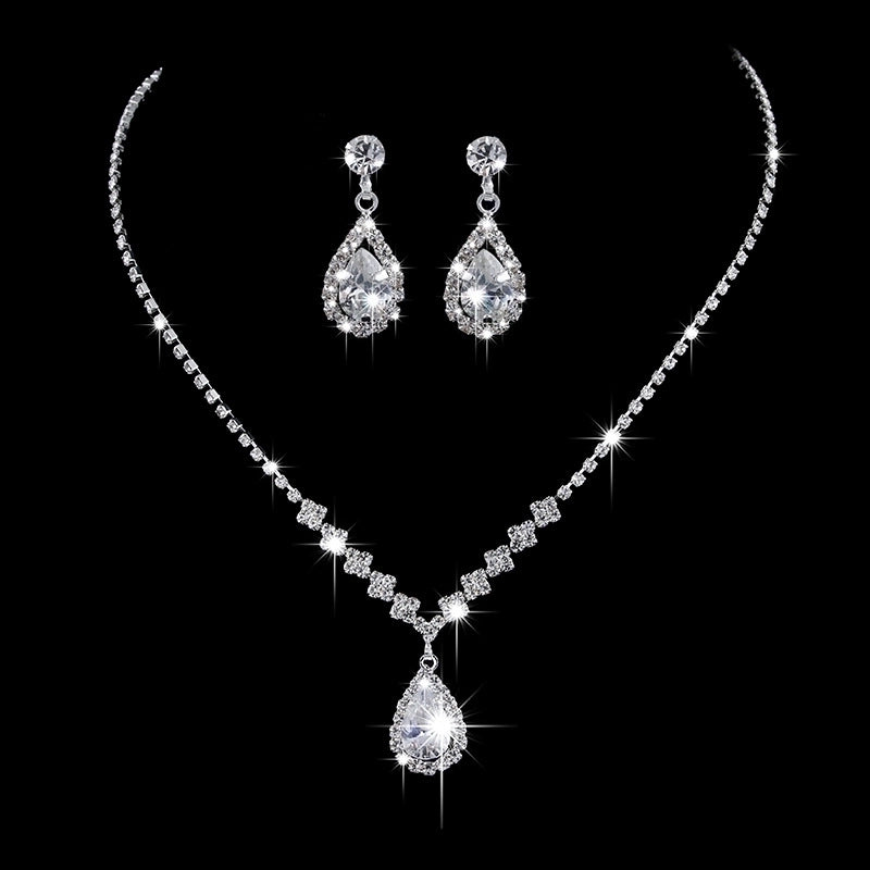 Minimalist Solid Color Artificial Crystal Copper Inlay Zircon Earrings Necklace