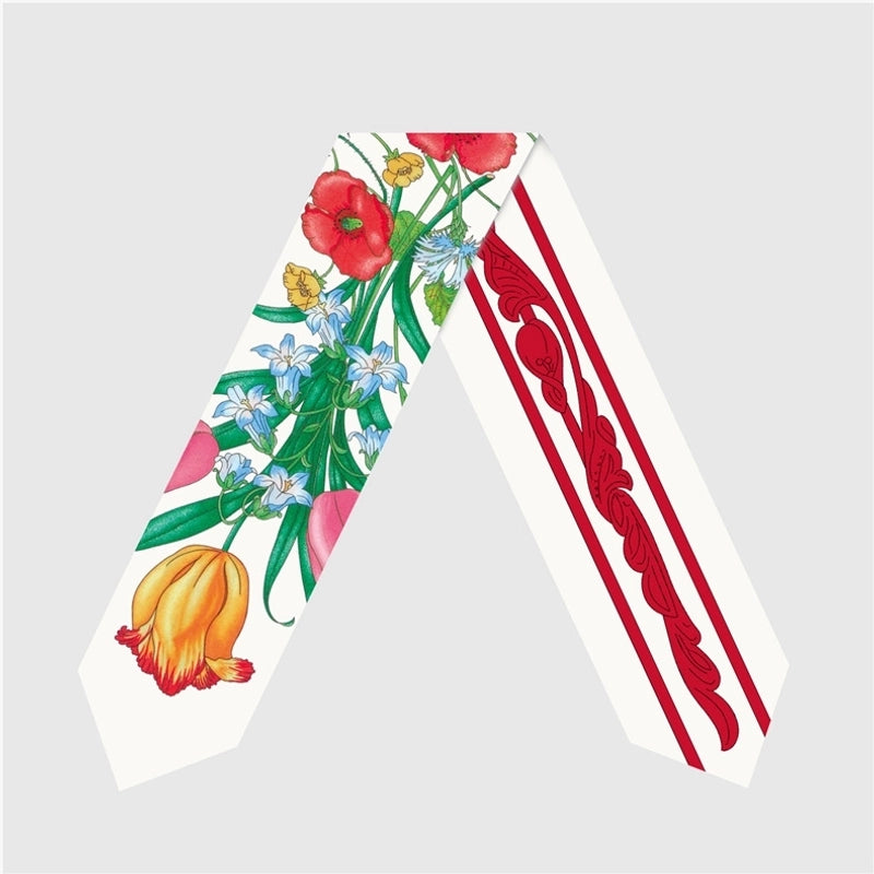 Women's French Style Flower Satin Printing Silk Scarves