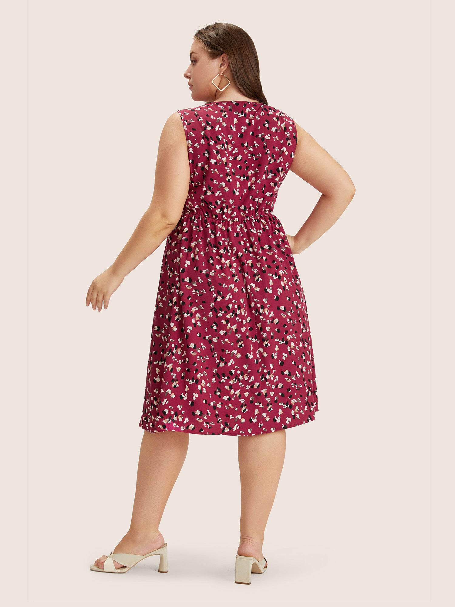 Allover Print Pocket Flutter Crossover Ruched Tank Dress