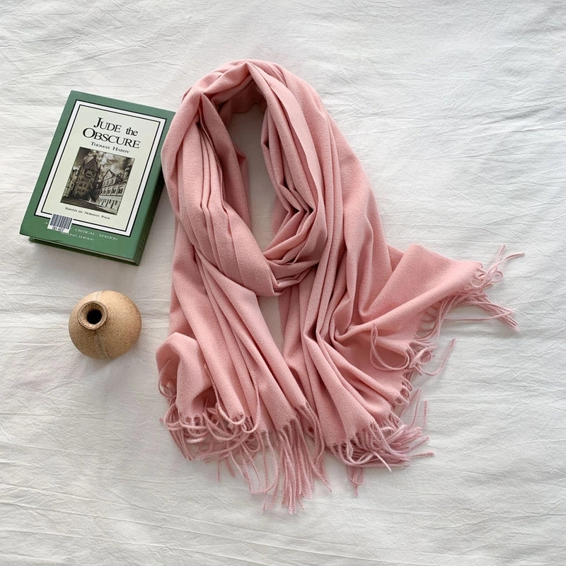 Women's Minimalist Solid Color Imitation Cashmere Tassel Scarf