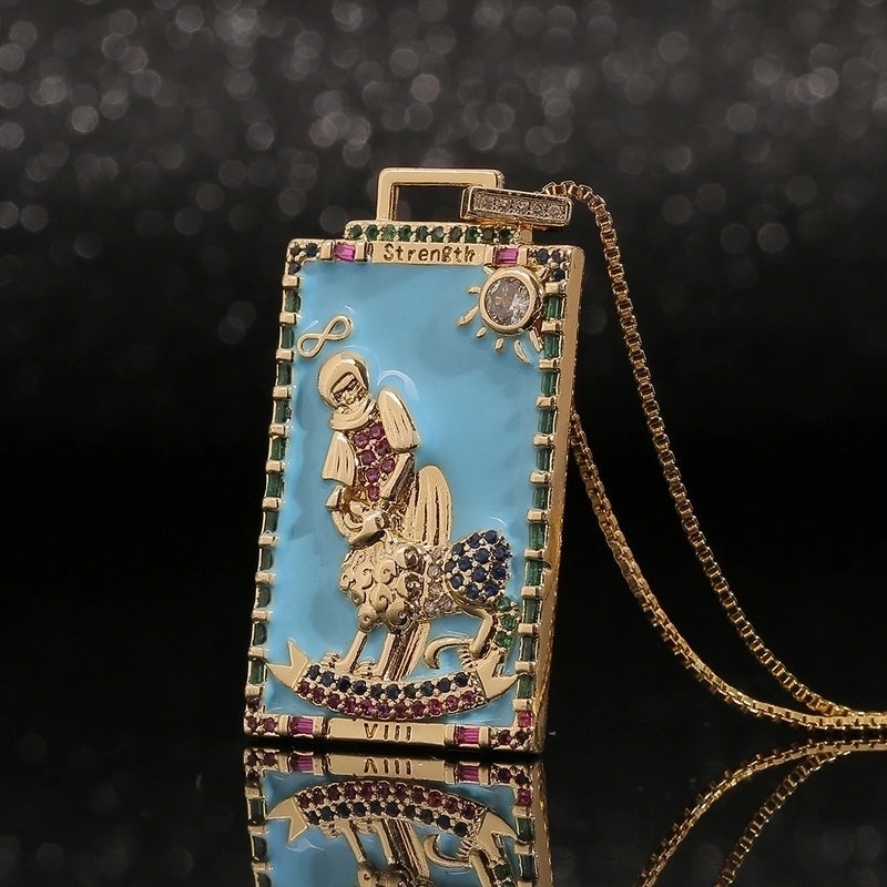 Fashion New Oil Drop Tarot Pendant Copper Zircon Necklace