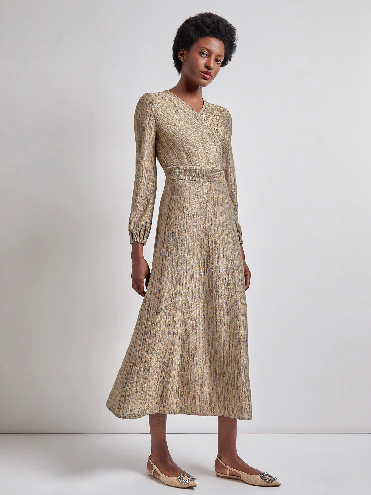 Bishop Sleeve Jacquard Knit Maxi Dress
