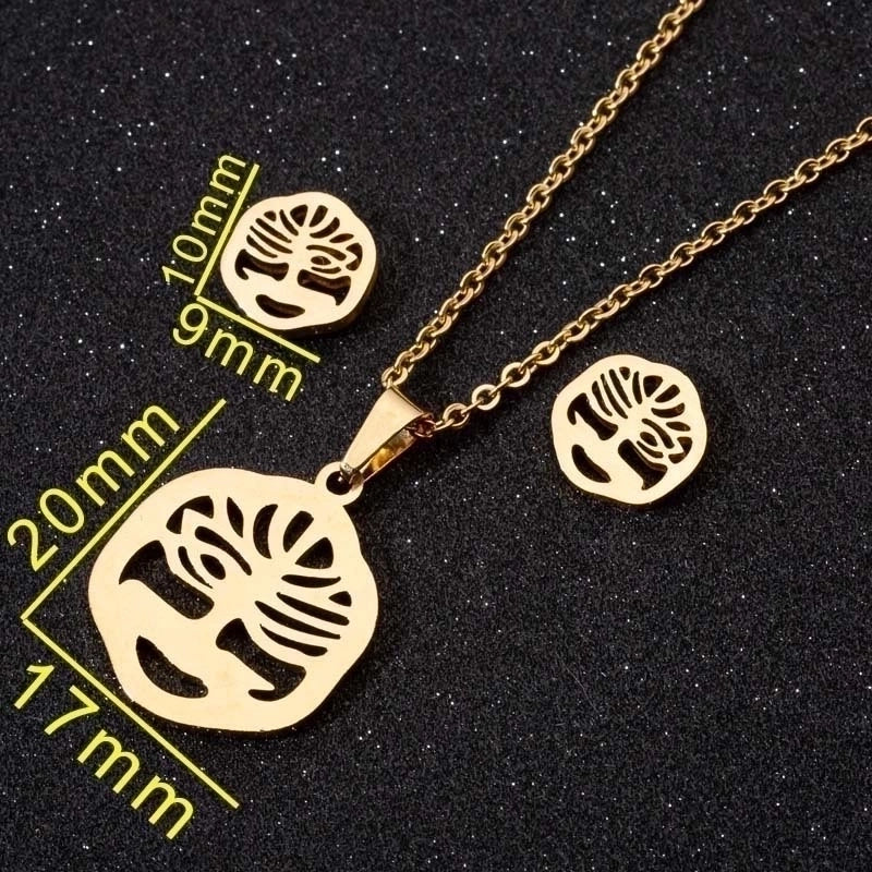 Minimalist Geometric Leaf Heart Shape Stainless Steel Plating Earrings Necklace 1 Set