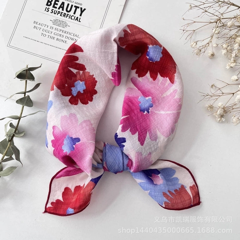 Women's Sweet Flower Cotton Silk Scarf