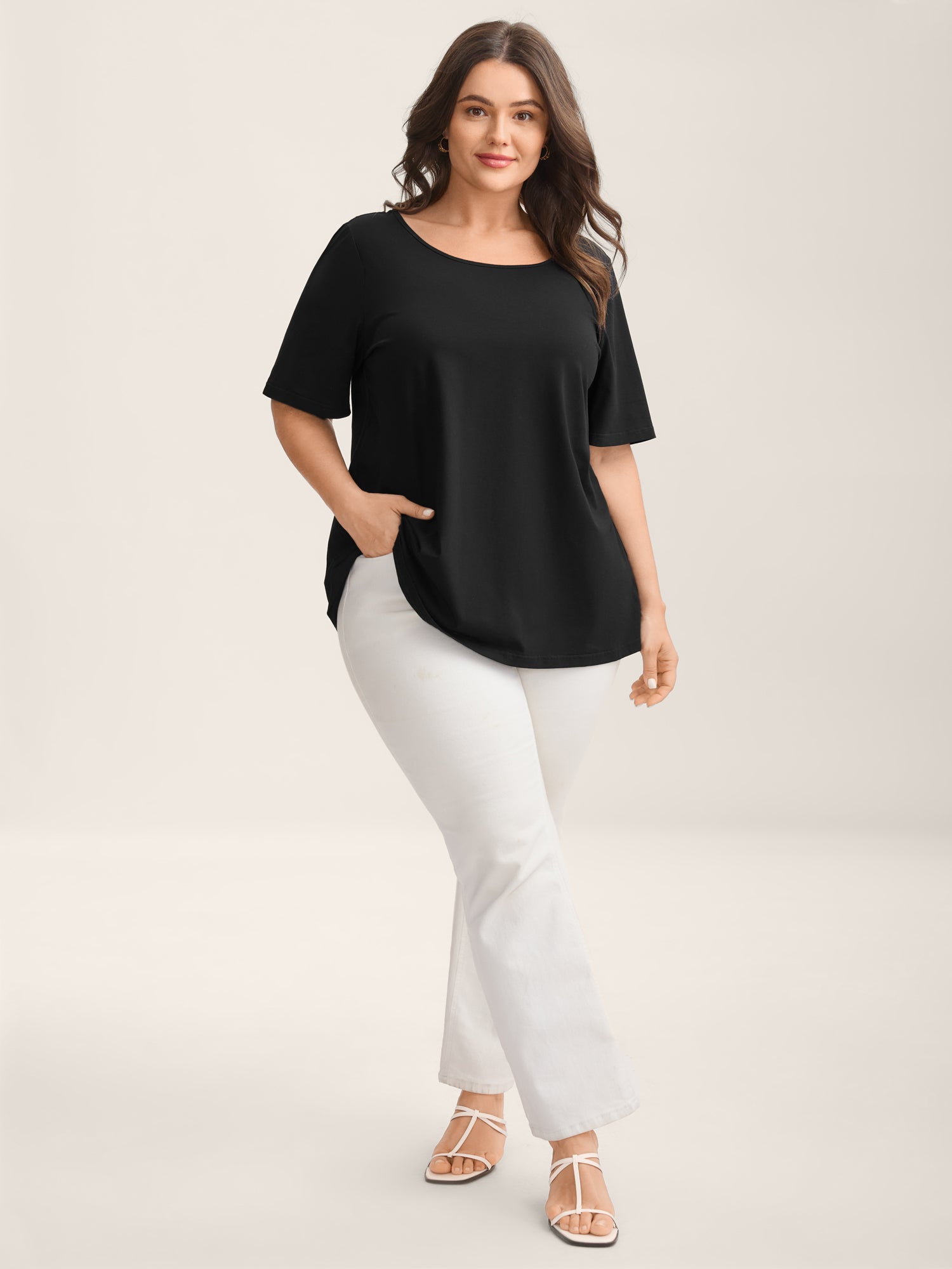 Cotton Backless Pearl Chain Stretchy T-Shirt