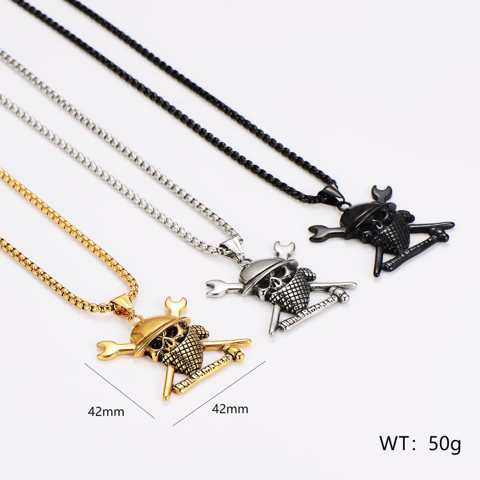 Aml Stainless Steel All-Match Skull Pirate Hat Pendant Necklace For Men And Women Hip-Hop Personality