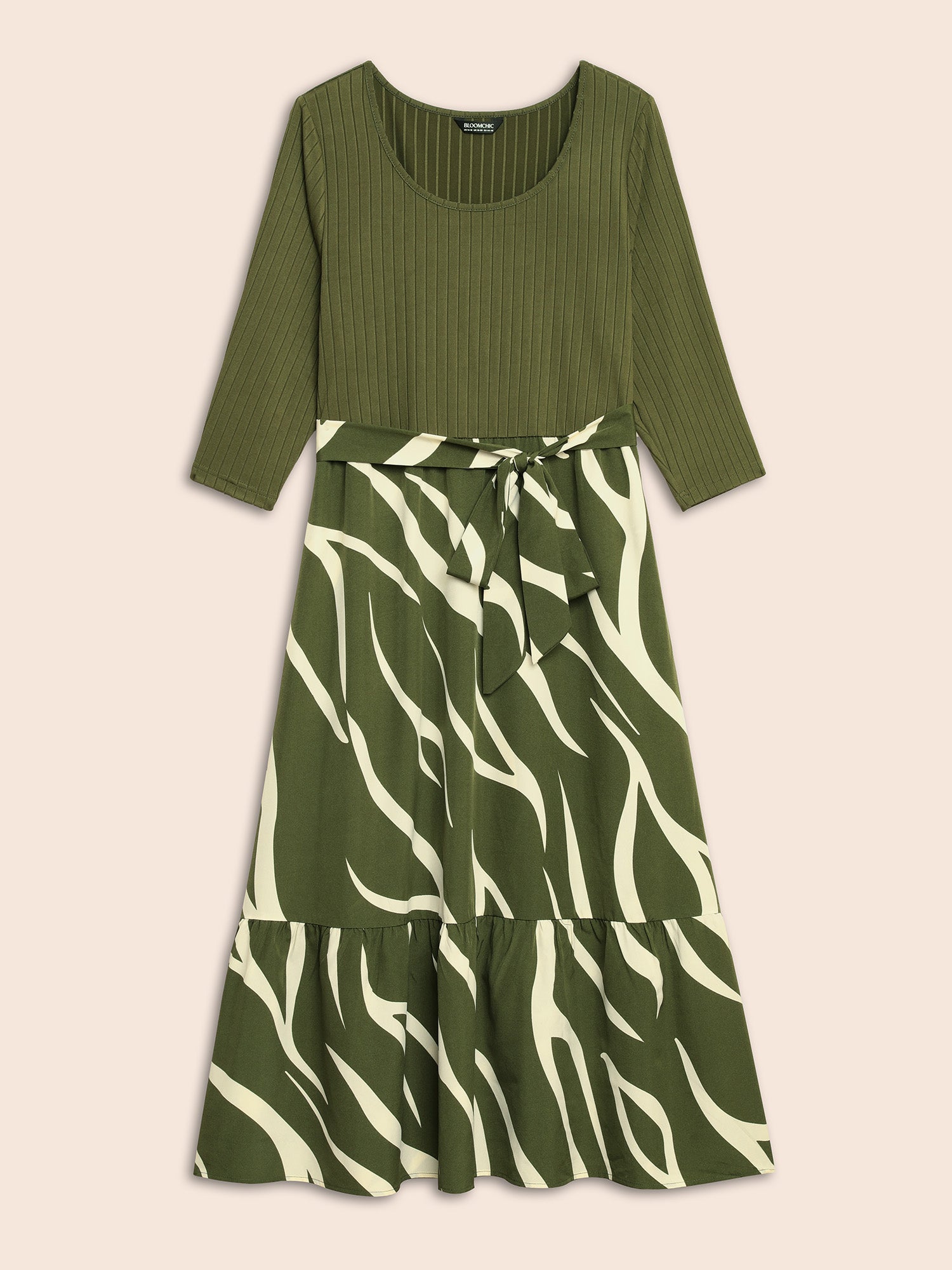 Geometric Texture Patchwork Belted Dress