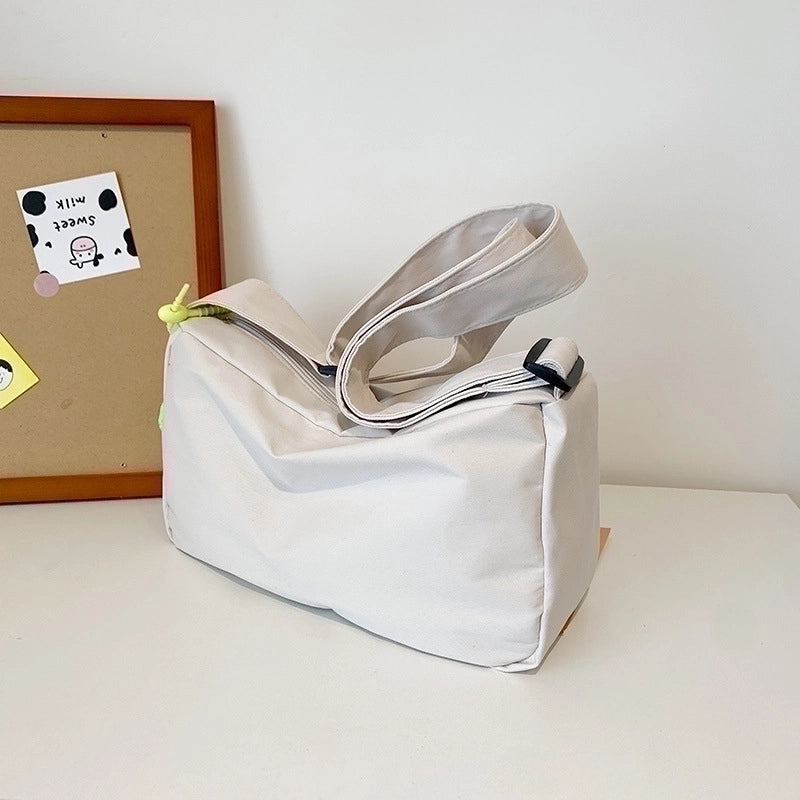 Women's Medium Canvas Solid Color Streetwear Zipper Canvas Bag