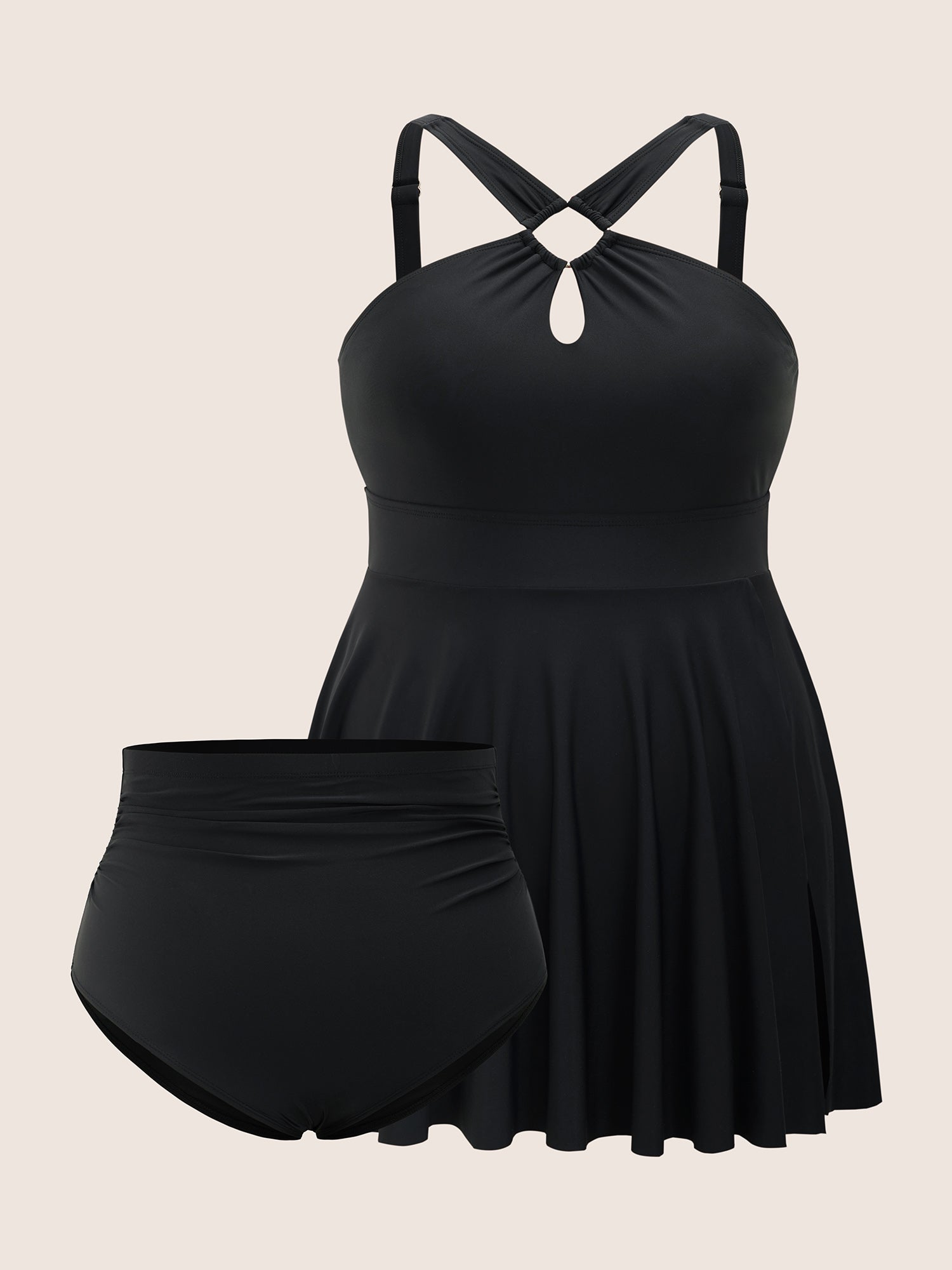 Plain Cut Out Split Side Swim Dress