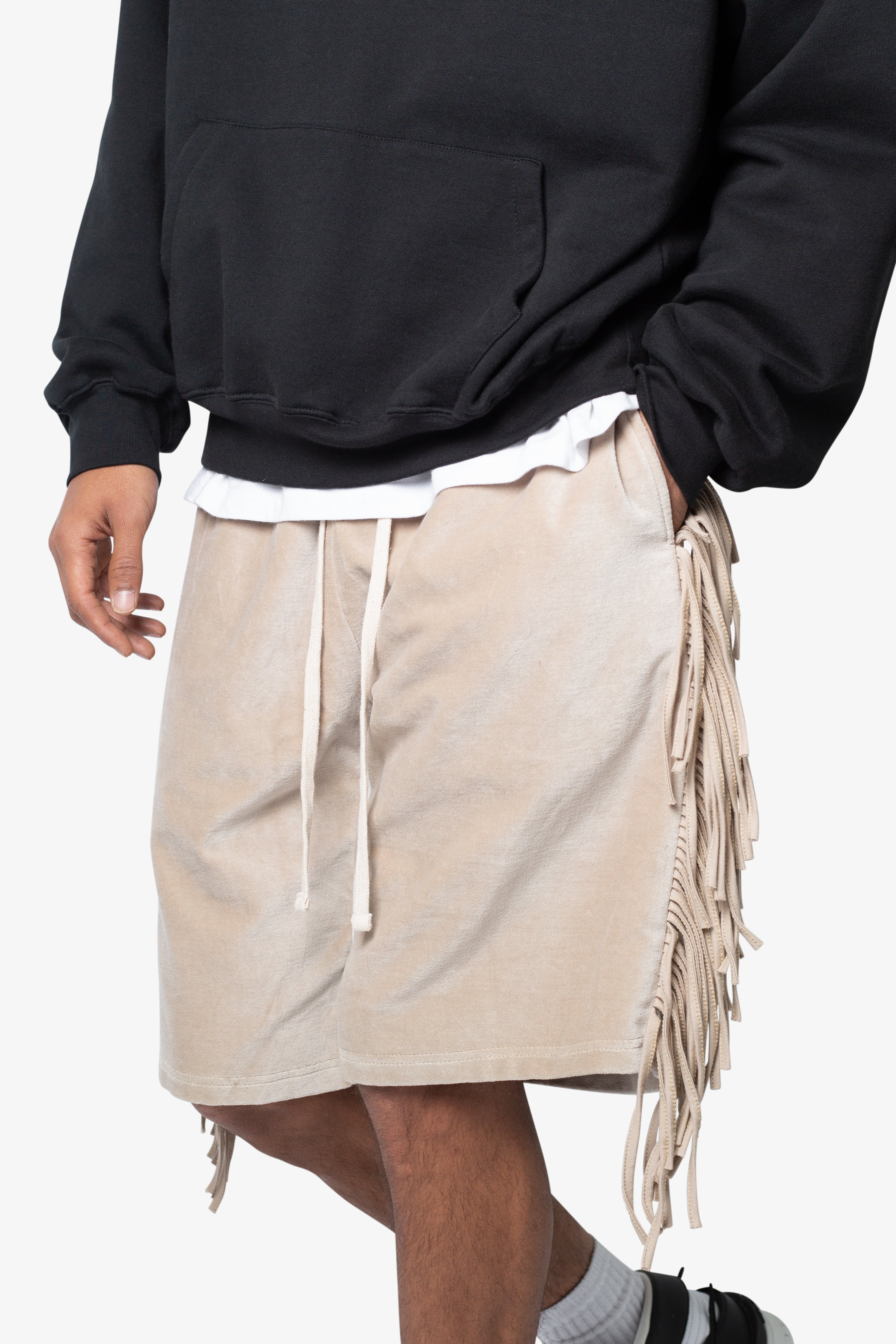 Fringe Velour Sweatshorts - Dust