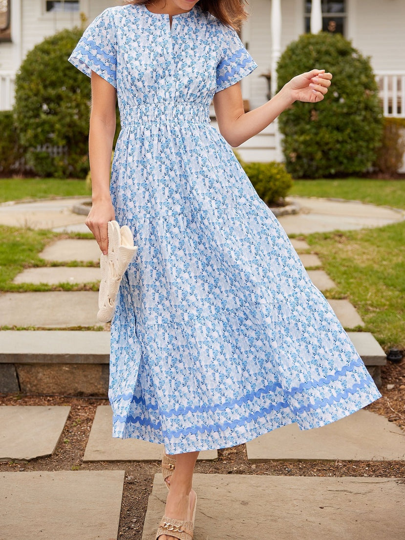 Floral Cinched Waist Midi Dress