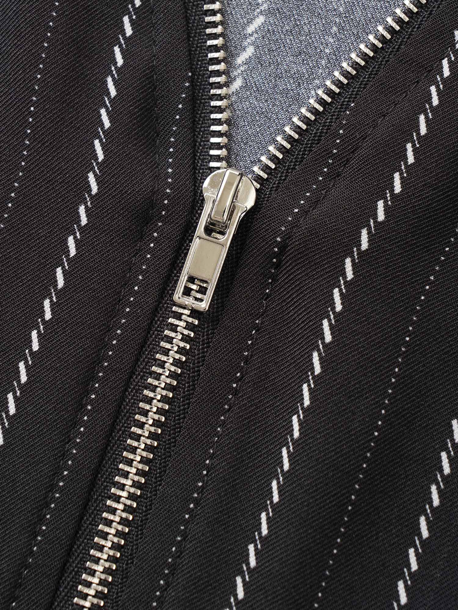 Striped Half Zip Tab Sleeve Blouse