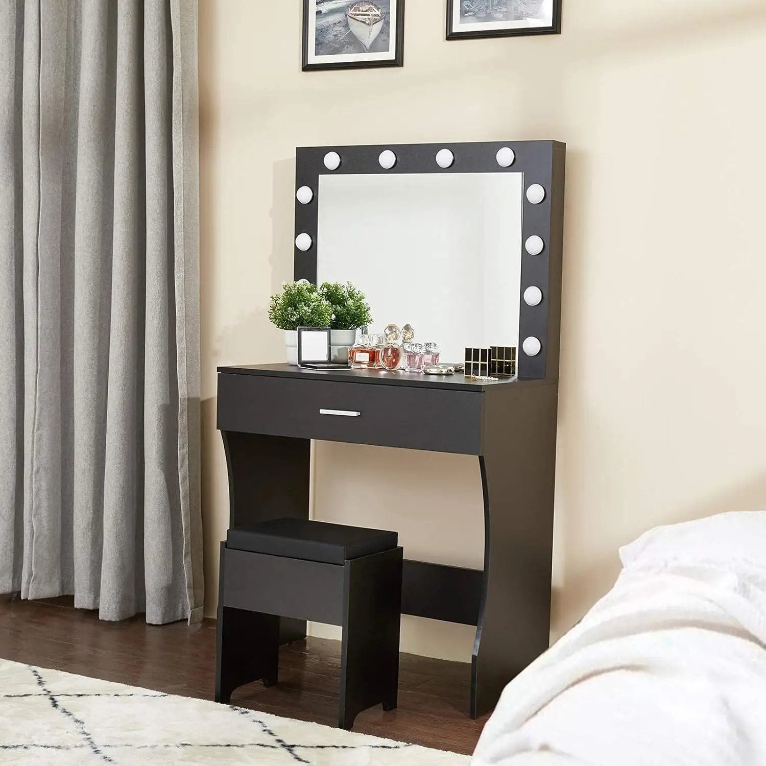 Vanity Table Set with Lighted Mirror - Makeup Vanity with Charging Station