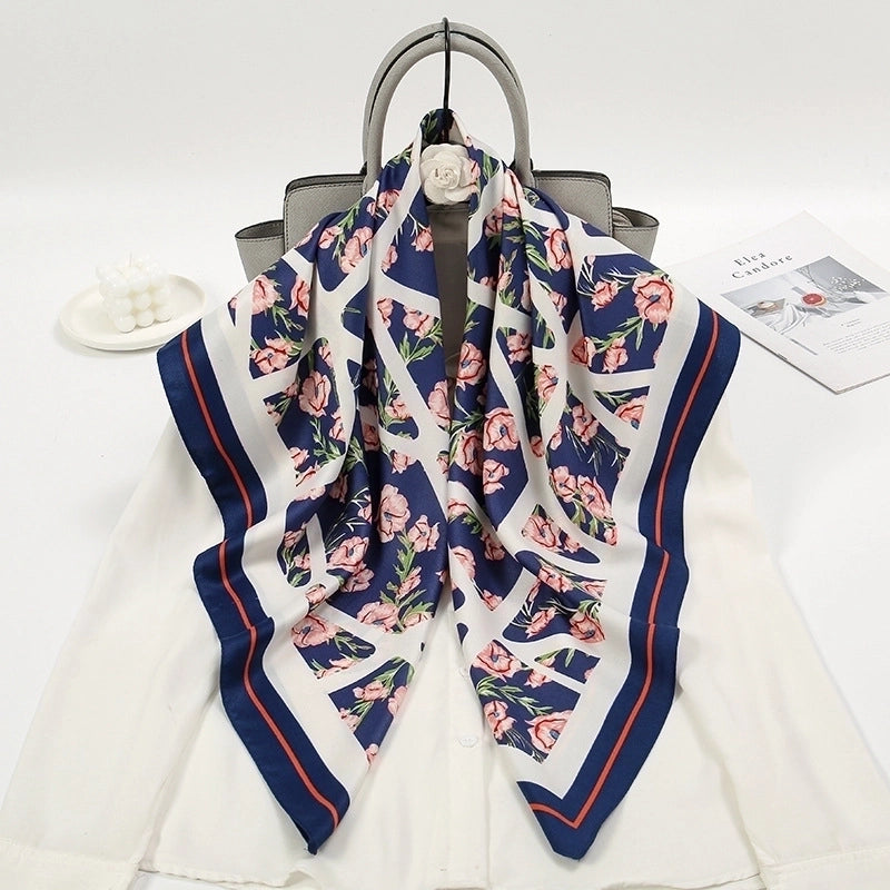 Women's Elegant Flower Polyester Printing Silk Scarf