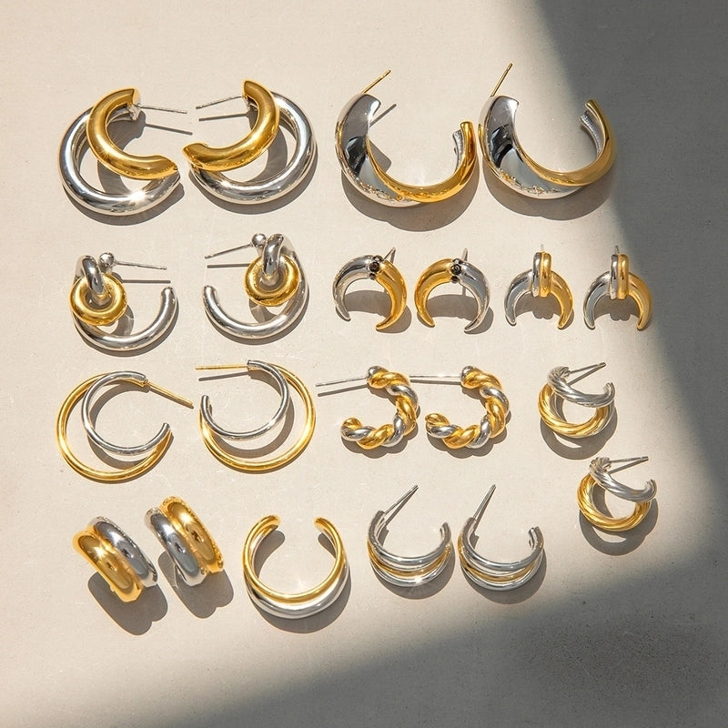 1 Pair Minimalist Classic Style Geometric Mixed Color Plating 304 Stainless Steel Earrings