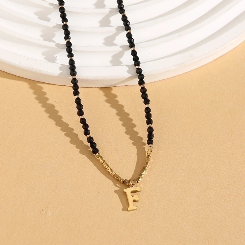 Casual Letter 304 Stainless Steel 18K Gold Plated Beaded Pendant Necklace