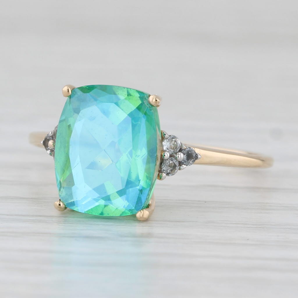 Blue Green Lab Created Quartz Glass Doublet Topaz Ring 14k Yellow Gold Size 8.25