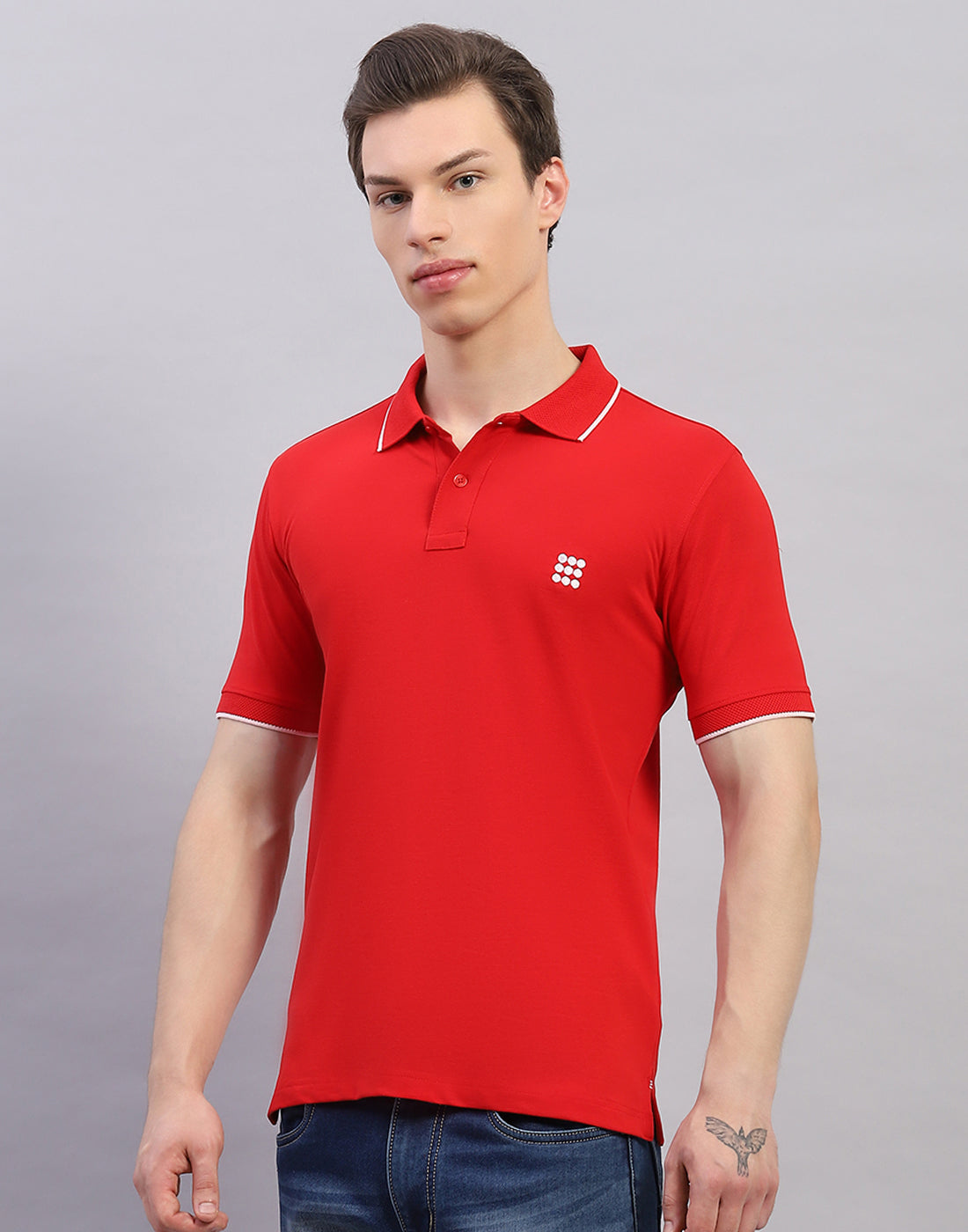 Men Red Solid Polo Collar Half Sleeve T-Shirt