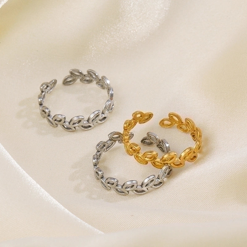 304 Stainless Steel 18K Gold Plated Minimalist Plating Leaves Open Rings