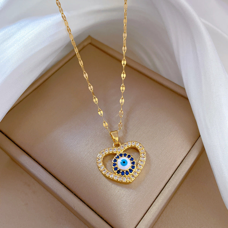Cartoon East Asia Symbol Lucky Cat Geometric Titanium Steel Diamond Inlay Necklaces
