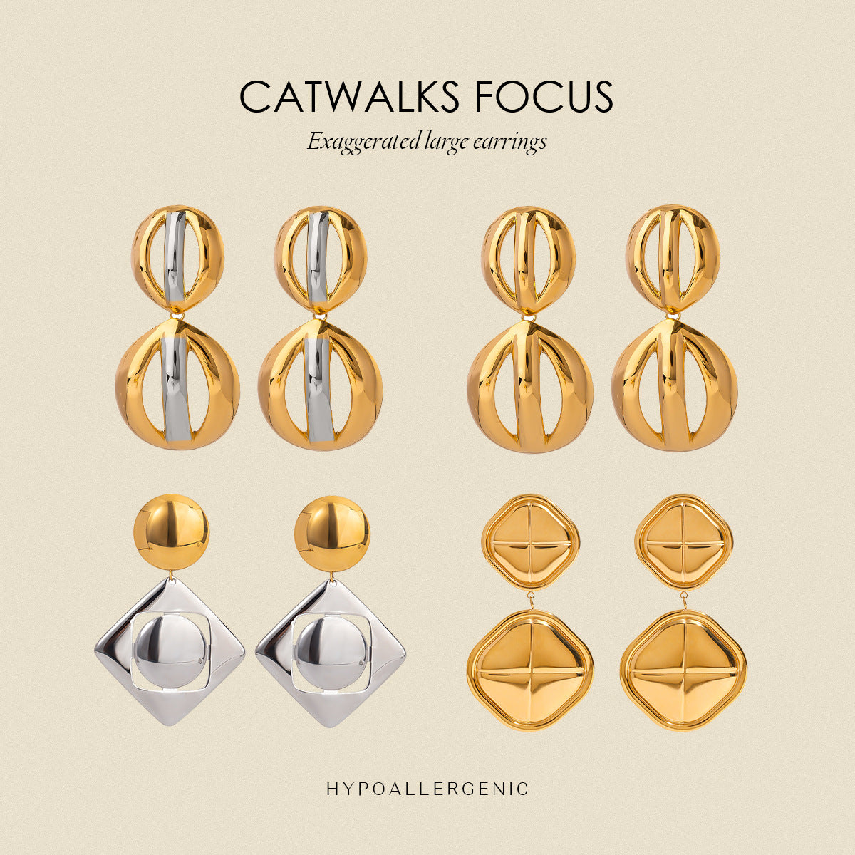 Stainless Steel Exaggerated Earrings Color Matching Niche Earrings Titanium Steel 18K Gold Earrings