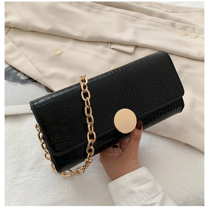 Women's Medium Pu Leather Solid Color Crocodile Elegant Vintage Style Square Flip Cover Baguette Bag