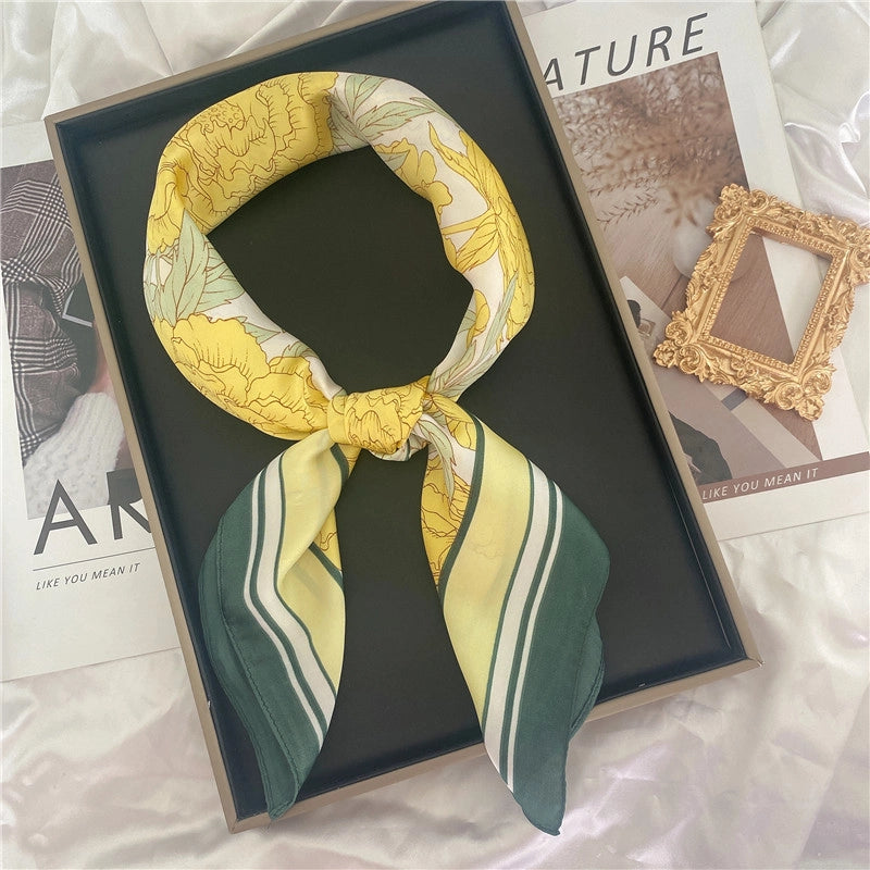 Women's Elegant Letter Flower Satin Silk Scarf