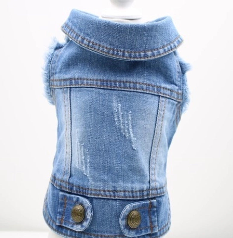 Shell Pet Dog Dog Clothes Teddy Vip Bichon Pet Autumn And Winter Clothing Retro Scratch Pattern Personalized Denim Vest